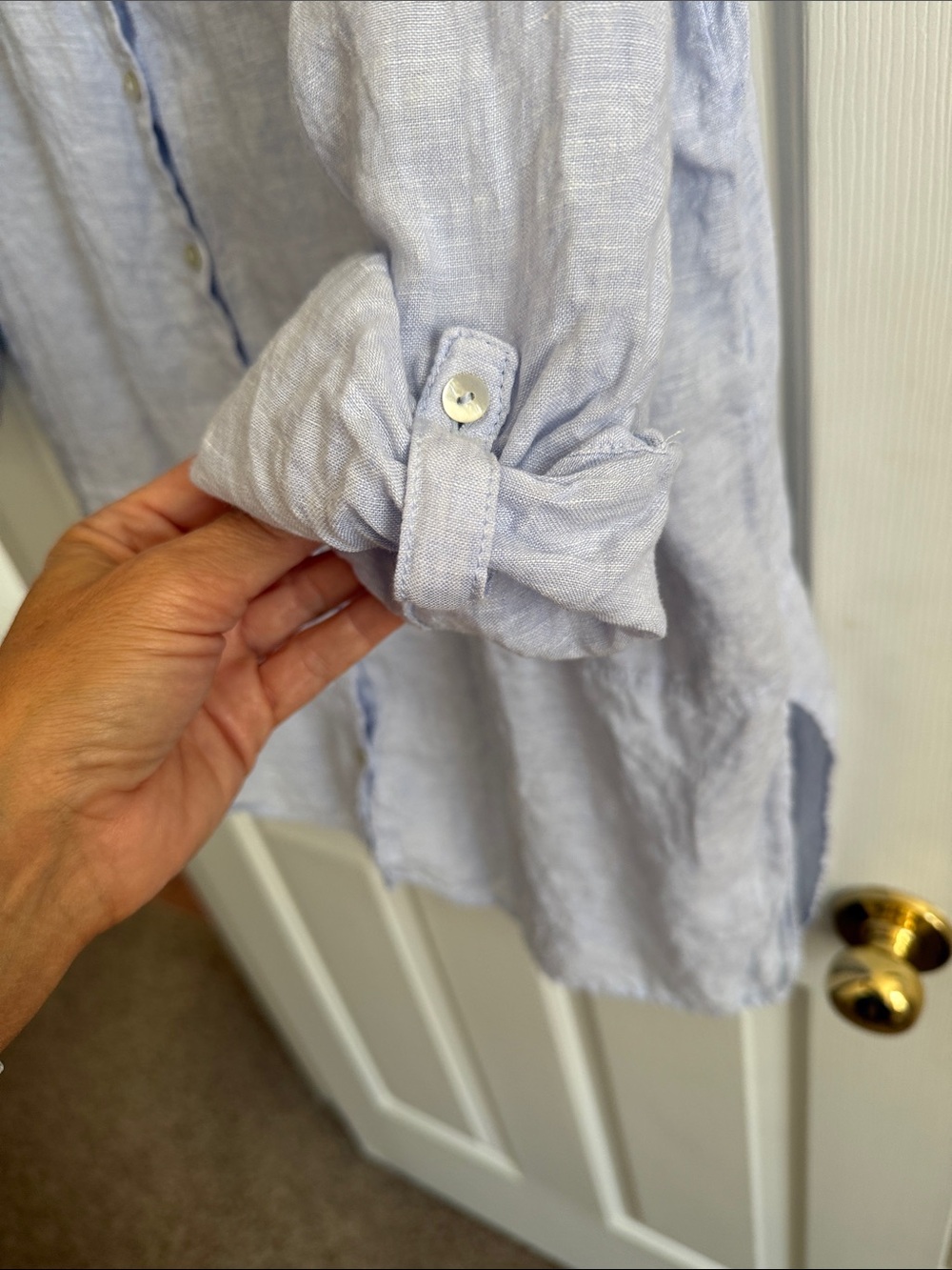 🌸Tahari: Light Blue Linen Swim Coverup Shirt - Picture 4 of 5